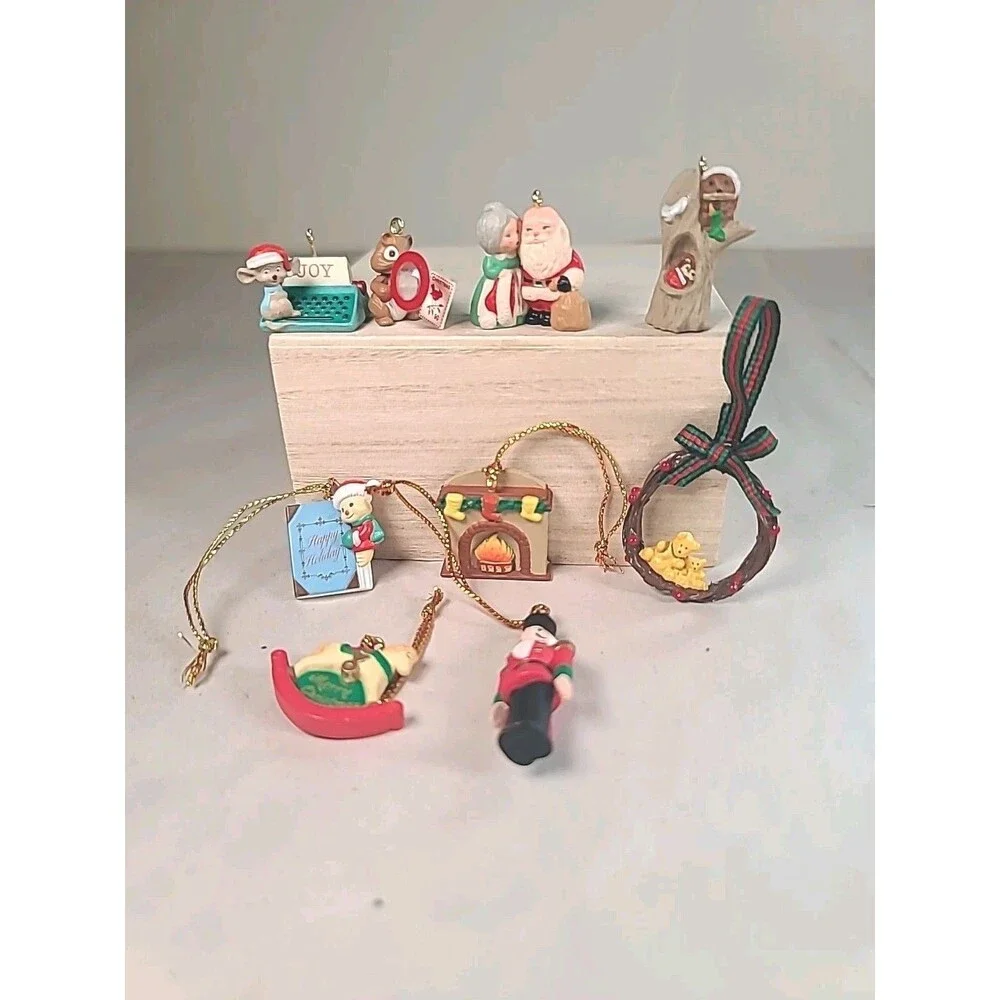 Vintage Set Of 9 Miniature Christmas Ornaments Squirrel Owl Mouse